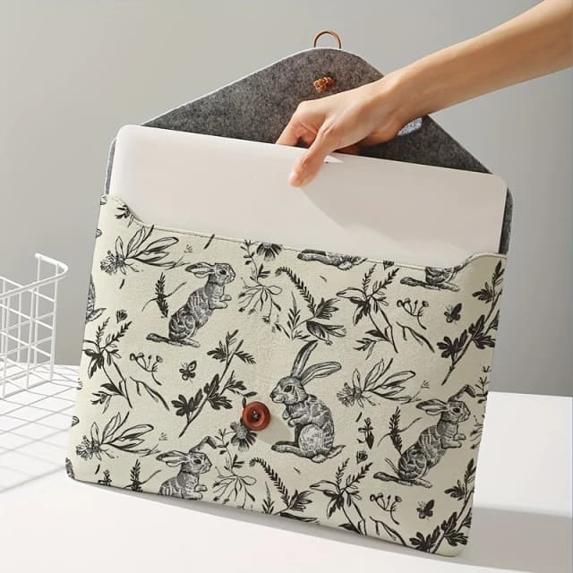 Bolsa para portátil con estampado de conejo y funda suave de tela para portátil, adecuada para almacenamiento de funda blanda para portátil y bolsa de almacenamiento para tableta
