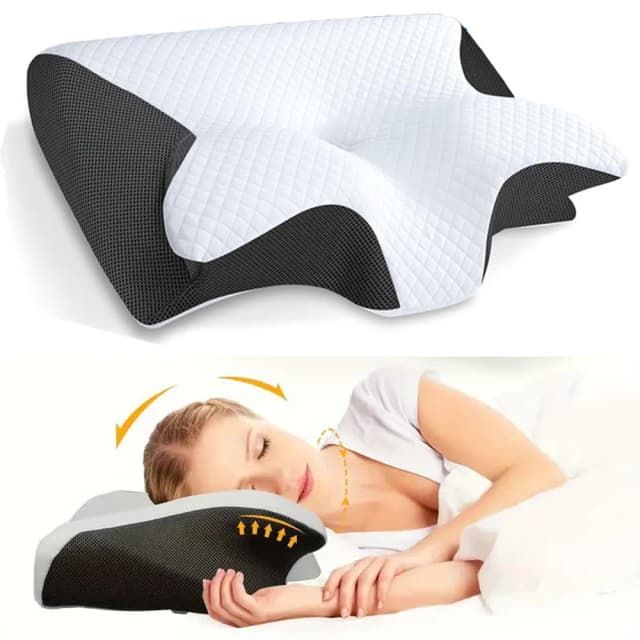 Almohada de Espuma Viscoelástica con Forma de Mariposa, Almohada de Soporte Cervical para Aliviar el Dolor de Cuello, para Dormir de Lado o Boca Arriba, Almohada Ergonómica Contorneada