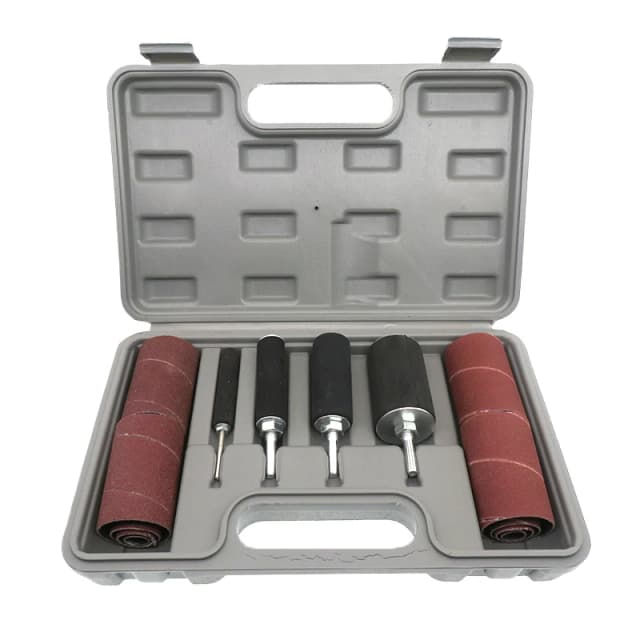 Kit de tambor de lijadora de husillo de 20 piezas, correa de lijado, mandriles de goma, husillo + manguitos de lijado con estuche, herramienta rotativa de taladro de carpintería