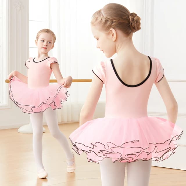 Leotardo de ballet rosa para niñas con tutú, mono de baile de manga corta para niñas pequeñas, ropa de bailarina de algodón