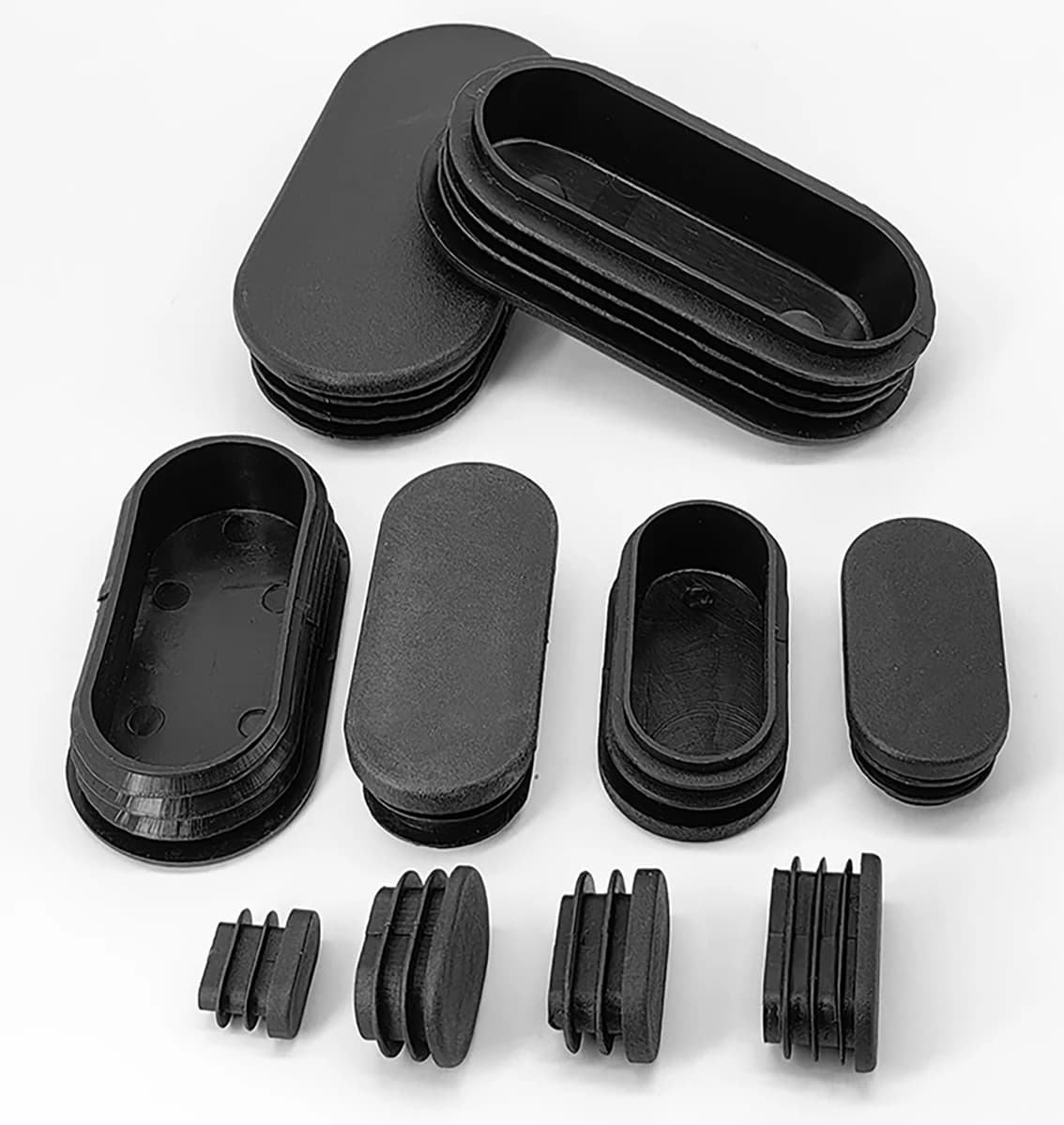 Tapón de inserción de tubo de tapa de extremo Rectangular de plástico ovalado negro/blanco, mesa y sillas, tapón de pie en forma de Dan, cubierta antipolvo decorativa