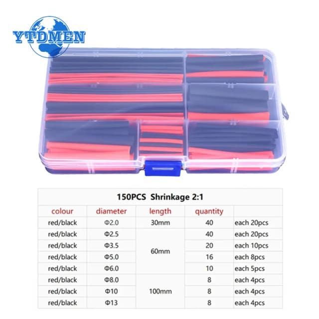 150 Uds. Envoltura retráctil de tubo termorretráctil de aislamiento, termorretráctil para Cables tubo termorresistente 2:1 Kit de tubos retráctiles