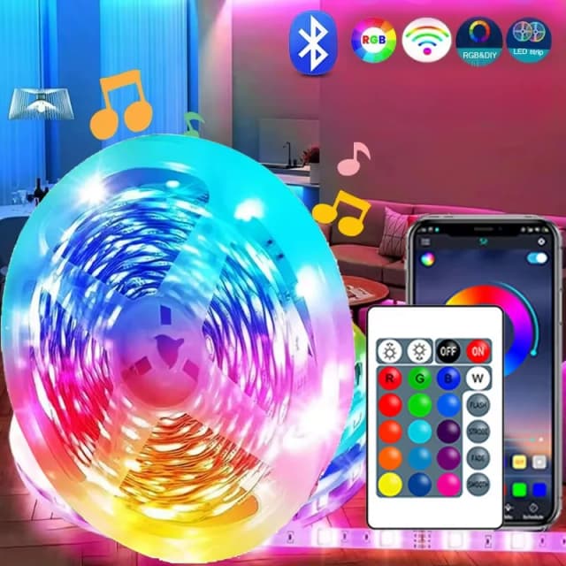 Tira de luces LED USB de 1M-30M, Control Bluetooth Multicolor con sincronización de música remota de 24 teclas, lámpara Flexible para decoración de fiesta en casa