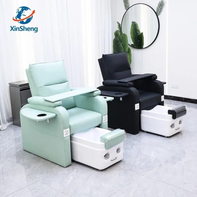 Xinsheng cadeira de unhas para banho de pés, cadeiras de pedicure, salão de beleza, spa, massagem nos pés, móveis de manicure, material de sofá com elevador elétrico traseiro