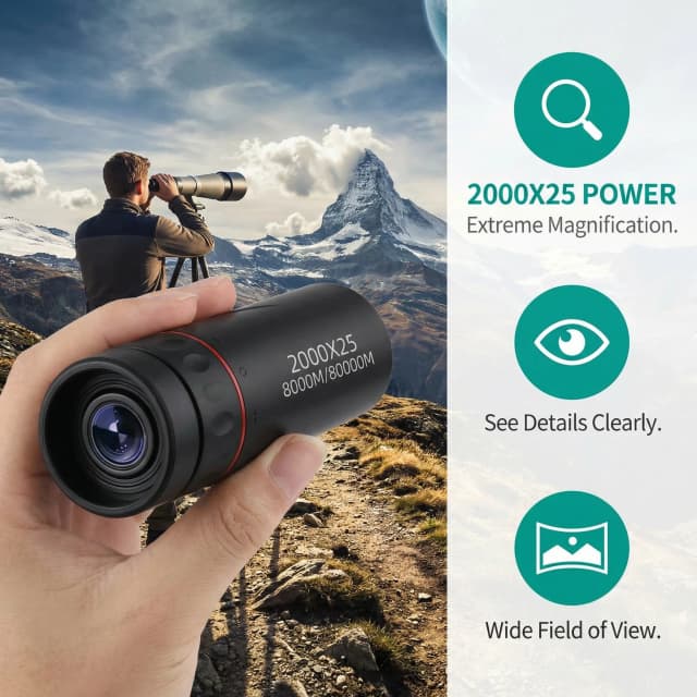 Telescopio Monocular HD de 2000x25: Mini Portátil, para Acampar al Aire Libre, Cazar y Observar Aves