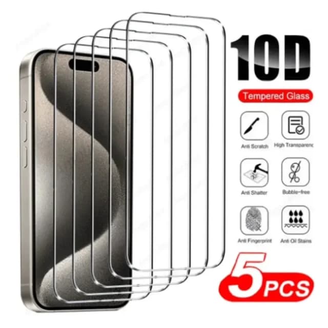 Protector de pantalla de vidrio templado para IPhone 16, 15, 14, 13, 12, 11 Pro Max 12 13Mini XS XR X 8, 7, 6S Plus SE 2022, 5 uds.