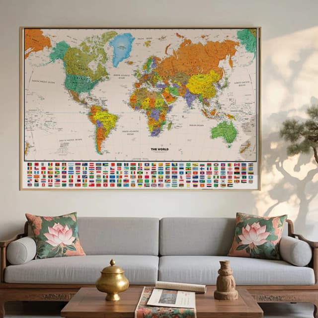 100×70cm 世界地図 クラシック版 フレームなし ウォールアート ポスター 絵画 家庭用＆教室用 - 子供と大人のための教育的