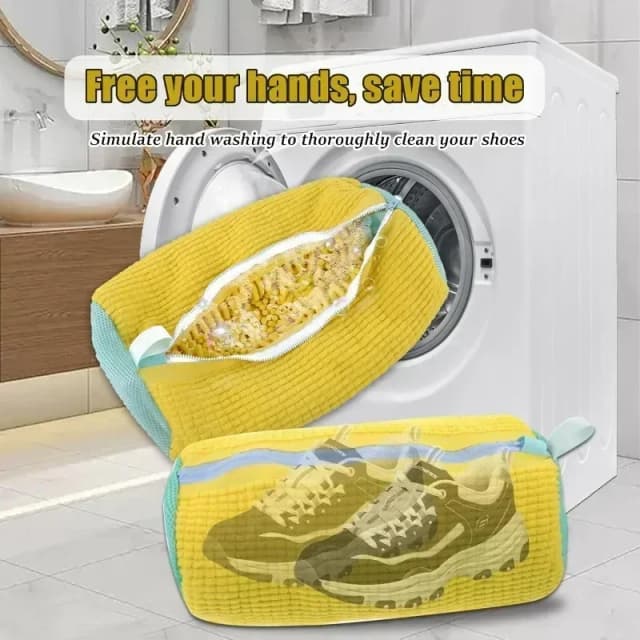 Bolsa para zapatos de lavado, Protector de zapatos de lavandería de red acolchada, fibras esponjosas, zapatos de lavado de poliéster, bolsa de lavandería, bolsas de secado, 1/2 Uds.
