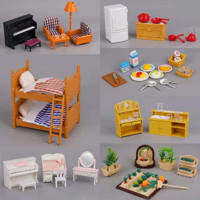 Muebles en miniatura 1:12 casa de muñecas cocina sala de estar dormitorio conjunto DIY escena muñeca juego decoración niña juguete casa regalo