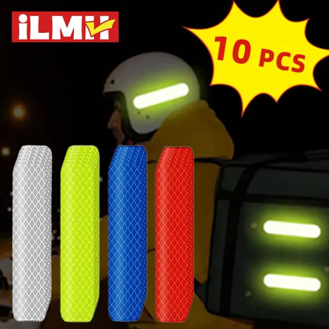 Tira de pegatinas reflectantes de advertencia de seguridad para casco, cinta reflectante impermeable de alta visibilidad para montar de noche y caminar, 80-10 Uds.