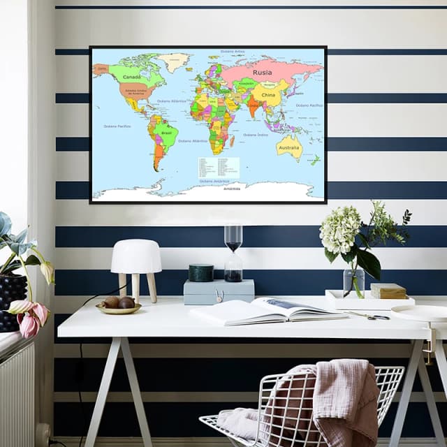 Herramientas educativas de geografía, mapa del mundo, póster educativo impreso para colgar en la pared, herramientas educativas, suministros para el hogar y la escuela