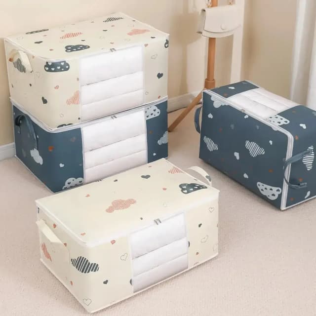 Bolsa de almacenamiento de ropa de edredón azul/blanco, Organizador a prueba de humedad y polvo, bolsas de clasificación de Manta nórdica de gran capacidad, 1 unidad