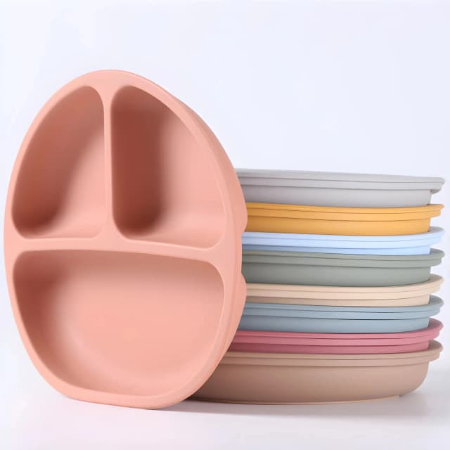 Vajilla de silicona, plato de cena para niños, plato de cena separado, juego de vajilla auxiliar de entrenamiento de alimentos, cuenco para aperitivos