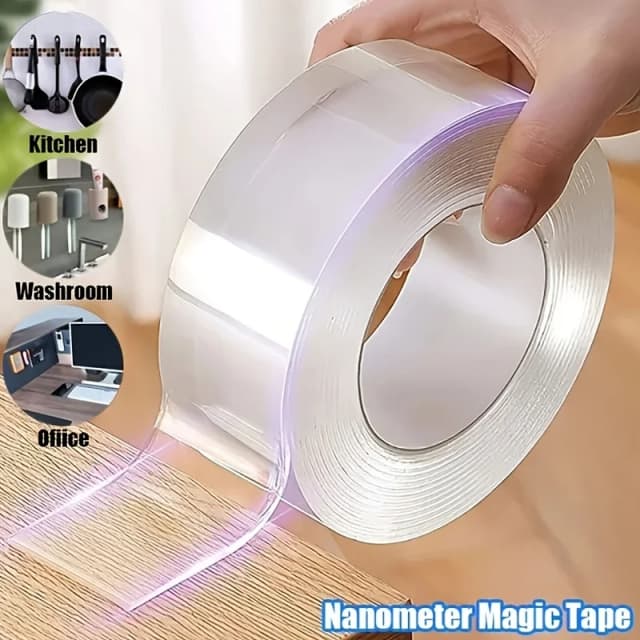 1 rollo de cintas de doble cara resistentes, tiras de cinta adhesivas fuertes reutilizables sin rastro, transparentes lavables extraíbles multiusos