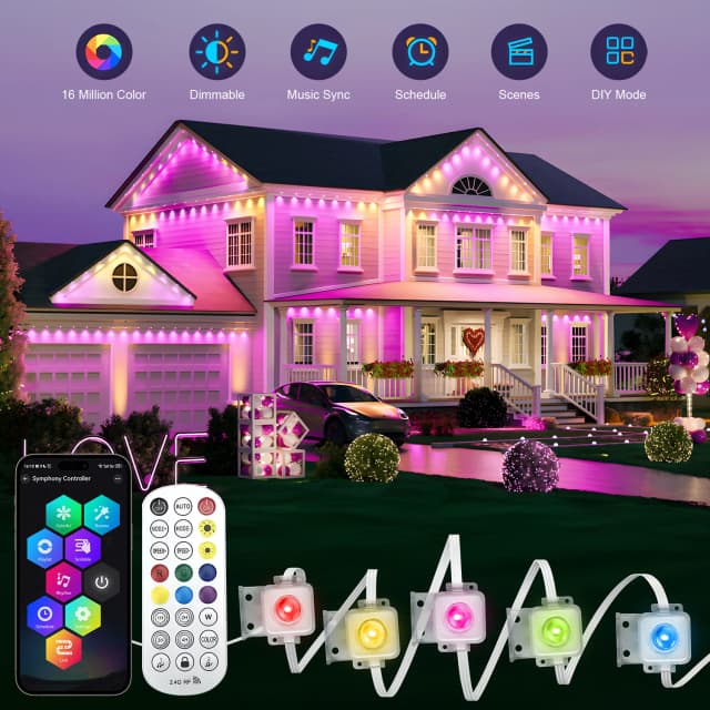 Luces LED permanentes para exteriores, inteligentes RGBIC aleros de 20M, iluminación diaria para fiestas en casa, decoraciones navideñas