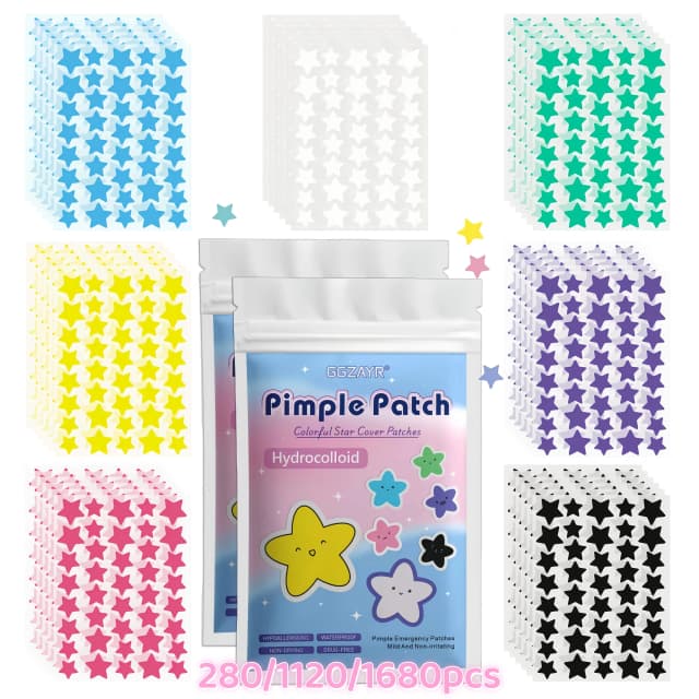 280/1120/1680 parches para espinillas y estrellas de siete colores: puntos hidrocoloides invisibles para un cuidado de la piel divertido y suave