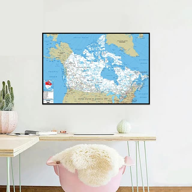 Narzędzia do edukacji geograficznej - Mapa Kanady w języku angielskim - Mapa drogowa - Plakat na ścianę - Bez ramy - Dekoracja domu - Gobelin ścienny
