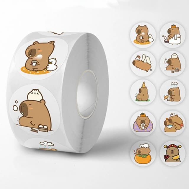Rollo de 500 Uds. De pegatinas de capibara bonitas, Graffiti de dibujos animados de Anime, equipaje decorativo estético, taza para portátil, libro de teléfono, pegatinas de juguete para niños