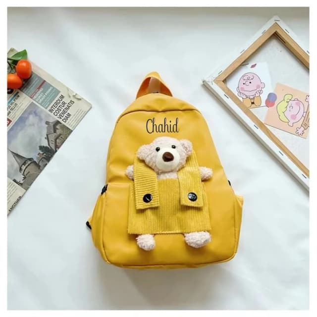 Mochila infantil personalizada com nome personalizado, mochila portátil fofa de urso de pelúcia para meninos e meninas