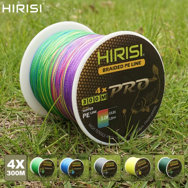 Línea de pesca de carpa Hirisi, línea de PE trenzada de 300M, 4 hebras, línea de pesca multifilamento de 15-50LB, accesorios de pesca suaves