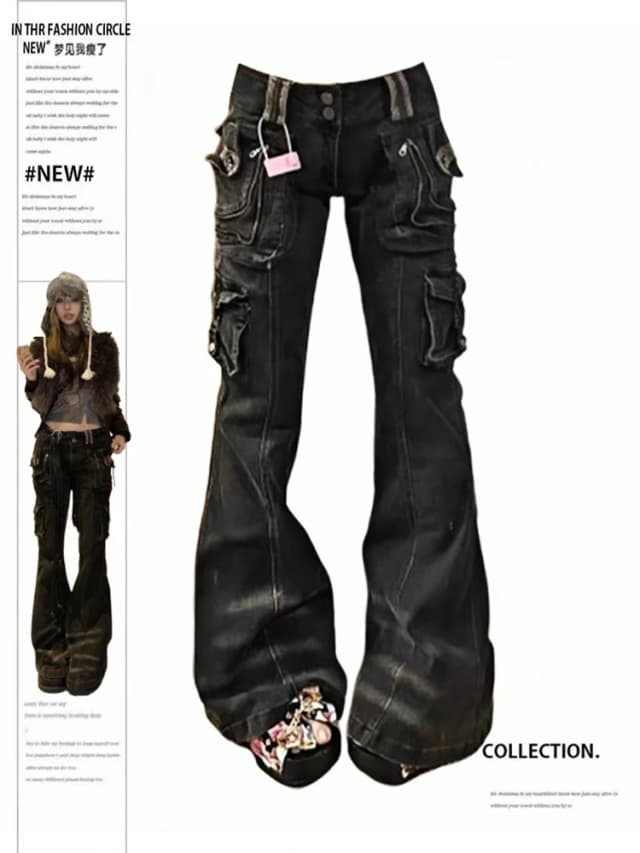 Vaqueros elegantes de moda coreana para mujer, pantalones Cargo vaqueros Grunge japonés Harajuku Gyaru Y2K, estilo Cyber Punk Hip-pop, Tomboy estético de los años 2000