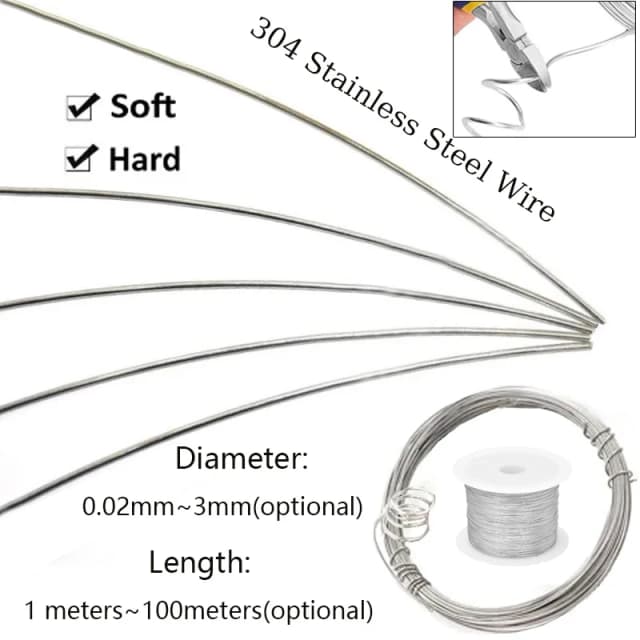 Longitud 100 metros-1 metros 304 acero inoxidable alambre de acero suave/duro amarre de un solo hebra alambre de hierro suave a prueba de herrumbre diámetro 0,02mm-3mm