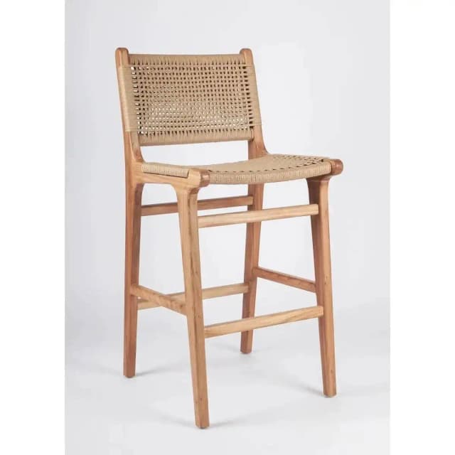 Taburete creativo de madera maciza con cuerda de cáñamo para Bar, cafetería, restaurante, taburete de comedor de pie alto, silla de pie alto para ocio, sillas con respaldo para el hogar