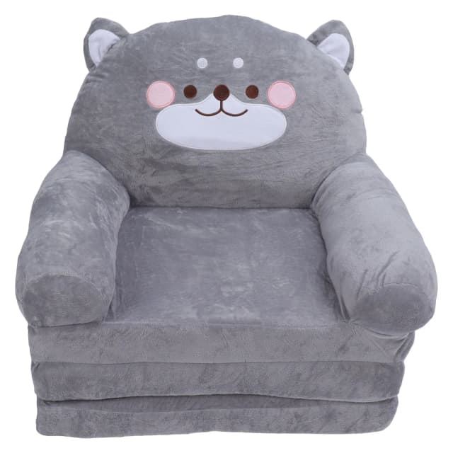 Sofá para niños, perro gris de dibujos animados, plegable, mango ancho, silla suave y transpirable para niños pequeños, para leer, dormir relajante