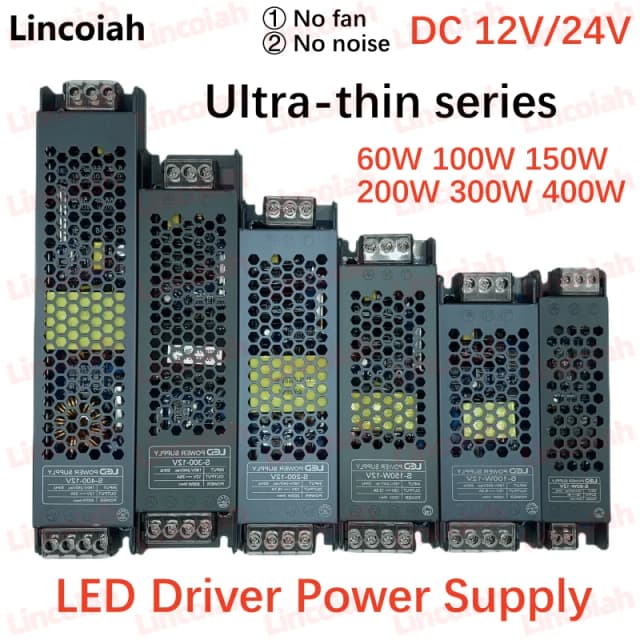 Fuente de alimentación LED DC 12V 24V AC190-240V transformadores de iluminación silencioso 60W 100W 200W 300W 400W adaptador de corriente de controlador de luz LED