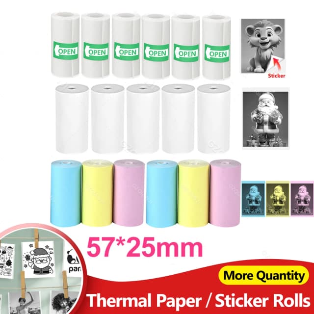 Papel térmico de 57x25MM para etiquetas adhesivas, rollos de papel para Mini impresora, impresión instantánea, reemplazo de papel de impresión para cámara de niños