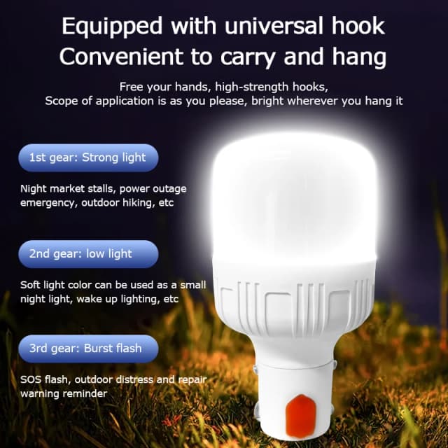 Bombillas de lámpara LED recargables por USB para exteriores, luz de emergencia de alto brillo, gancho para acampar, pescar, linterna portátil, luces nocturnas