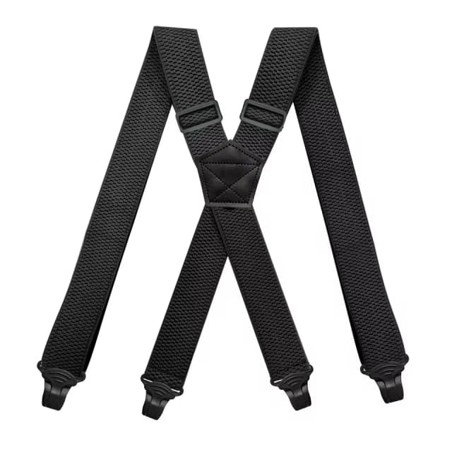 Tirantes de trabajo resistentes para hombre, 3.8 cm de ancho, diseño en X con cierres de plástico, ajustables y elásticos para pantalones - Negro