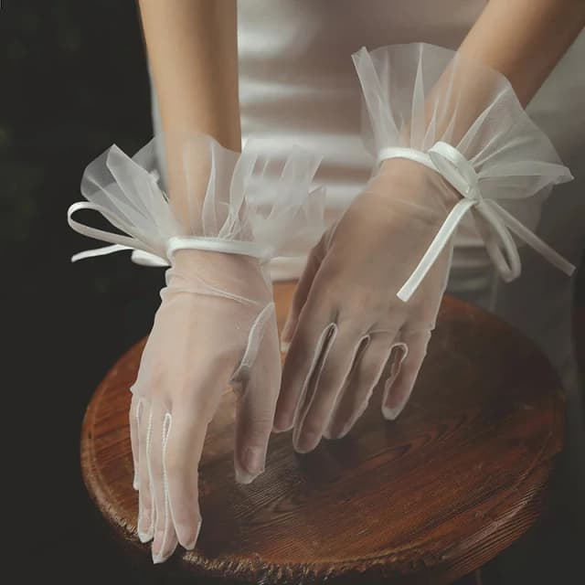 Guante de tul de malla blanco y negro transparente, guante corto fino para primavera y verano, vestido de baile para fiesta, guante de boda, Lolita, nuevo