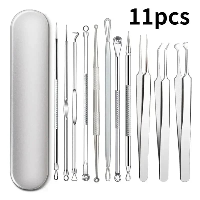 1/11 Uds acné espinillas removedor de espinillas Clip pinzas ultrafinas puntos negros Extractor de espinillas acné aguja limpiador Facial piel