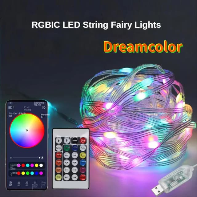 20M WS2812B guirnalda de luces LED Bluetooth RGB Color de sueño direccionable fiesta luces de Navidad decoración de boda guirnalda 5VDC