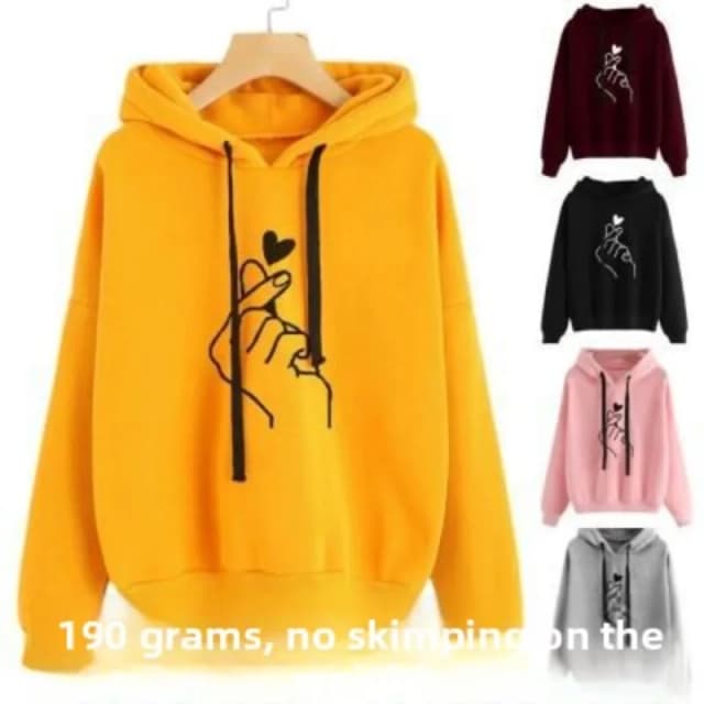 Sudadera con capucha de lana de otoño Color sólido dedo corazón con capucha moda coreana sudaderas de manga larga Top bolsillos con cordón sudaderas con capucha sueltas