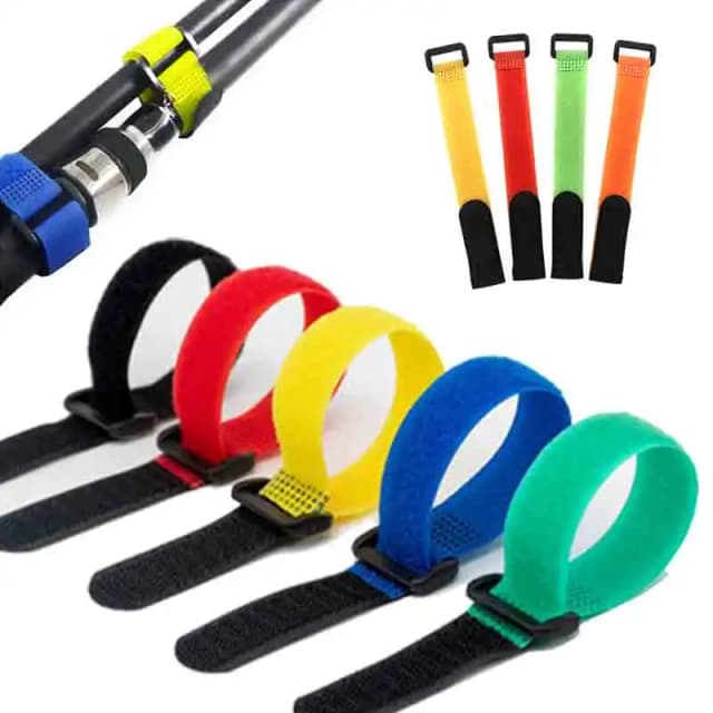 10 unids/set reutilizable caña de pescar soporte de amarre correa tirantes sujetador gancho bucle Cable amarre cinturón aparejos fijos caja Accesorios