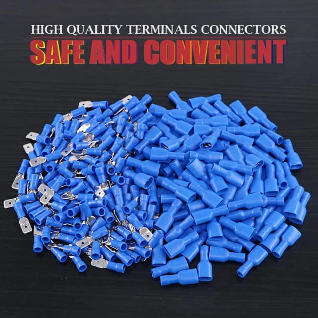 100 Uds 50 pares 6,3mm 16 14AWG hembra macho conector de cableado eléctrico Terminal de engarzado aislado pala azul