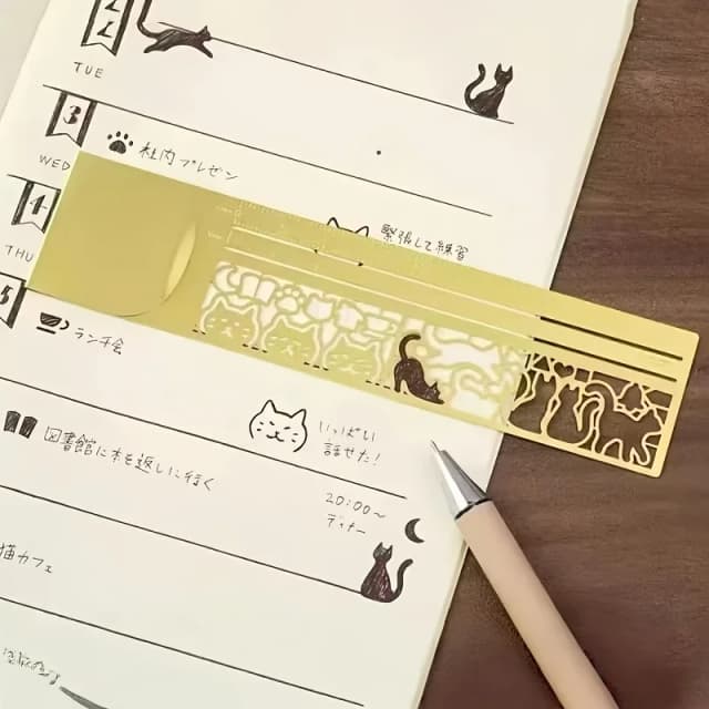 Marcapáginas de gato lindo, regla de doble cara para diario/agenda/notas, regalo de papelería creativa, 1 ud.