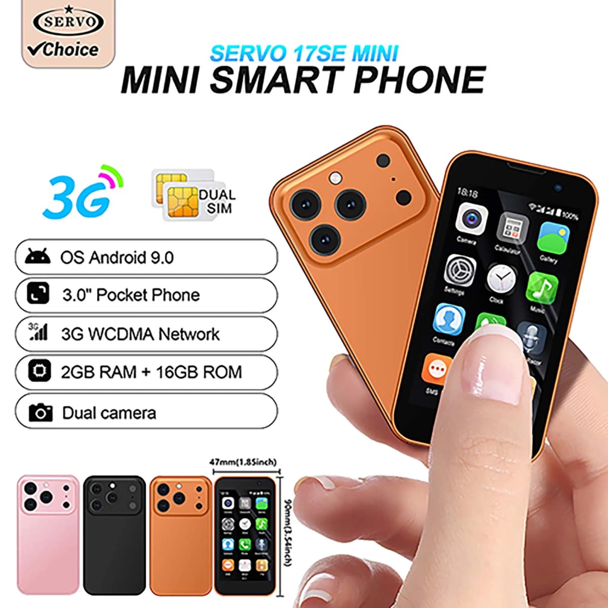 Nuevo SERVO 17SE Mini Smartphone 3G WCDMA Android 9,0 Dual SIM en espera 2GB + 16GB Wifi GPS Play Store bolsillo teléfono inteligente 3,0 pantalla