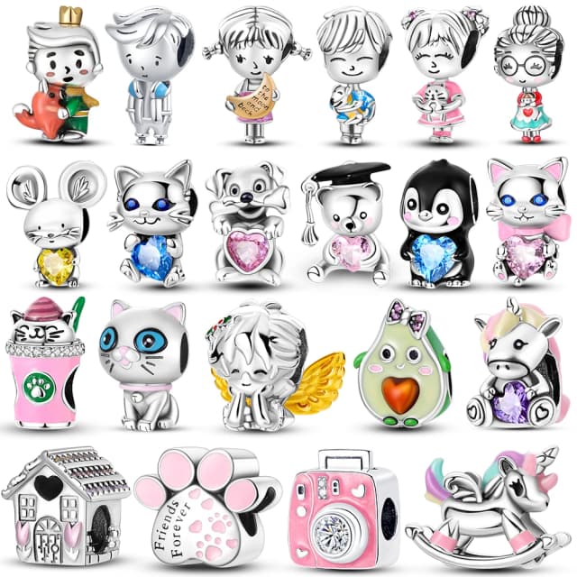 Colgante chapado en plata con bonitos animales, colgante con forma de pingüino y aguacate, cuentas colgantes aptas para brazalete, pulsera, collar, joyería para mujer