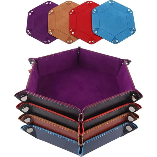 Bandeja de dados Hexagonal y caja de almacenamiento varios, accesorios de bandeja de dados para juegos de mesa, torre de dados de cuero, 1 ud.