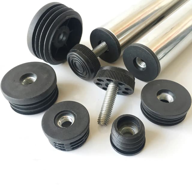 Tapones de tubo de plástico redondos, tapas de extremo ciego, tubo de tubo con orificio M6 M8, tuerca, almohadilla para pie, accesorios de rueda ajustables de equilibrio, 4 Uds.