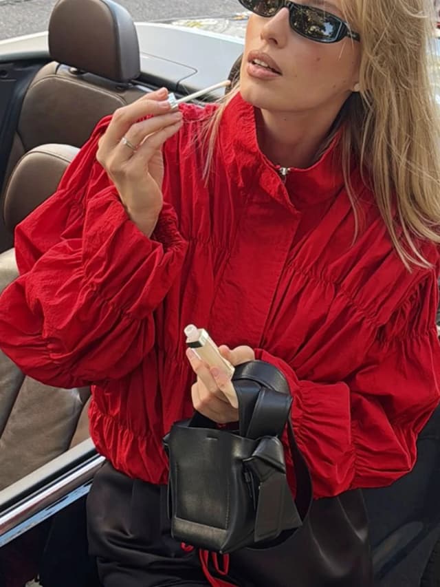 Tossy-chaquetas plisadas lisas para ir al trabajo para mujer, ropa informal suelta con cuello levantado y mangas largas, abrigo recortado 2025, chaqueta femenina