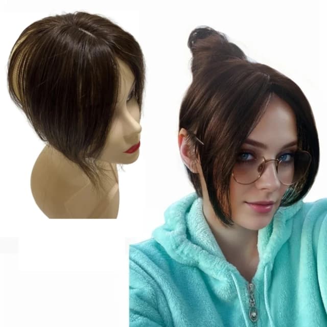 25cmクリップ式ナチュラル人毛ヘアピース 女性用 前髪付き ミドルパート ブラジリアンヘアピース ボリュームアップ