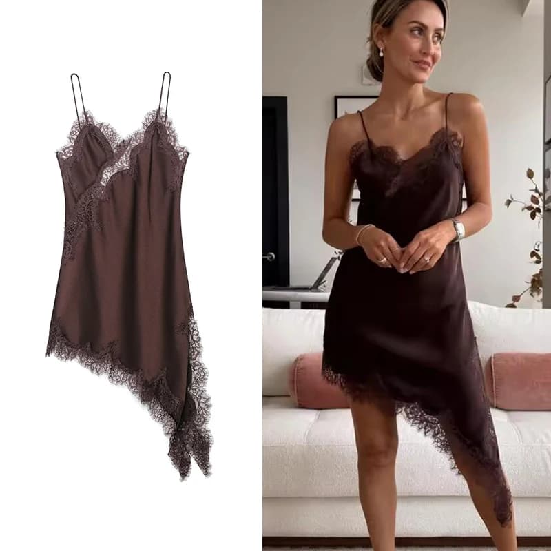 TFMLN, vestidos sexis de empalme de encaje para mujer, vestido asimétrico liso sin mangas de verano, minivestido ajustado con espalda descubierta para fiesta para mujer