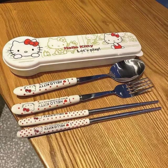 Juego de cucharas y palillos de alta apariencia con dibujos animados, vajilla portátil de acero inoxidable para estudiantes y trabajadores de oficina, viaje