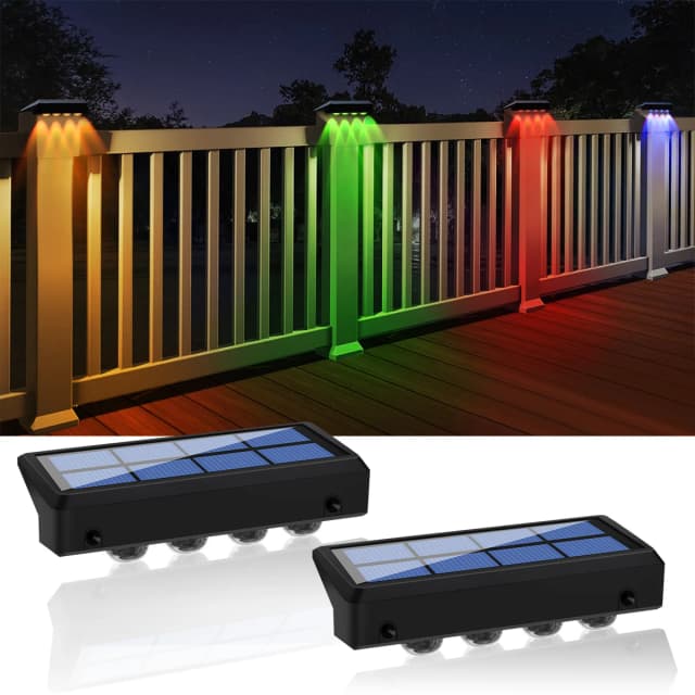 Luces solares para valla, luces LED de cambio de Color RGB/blanco cálido, luces de paso solares para exteriores, lámpara decorativa impermeable IP65, 2 uds.
