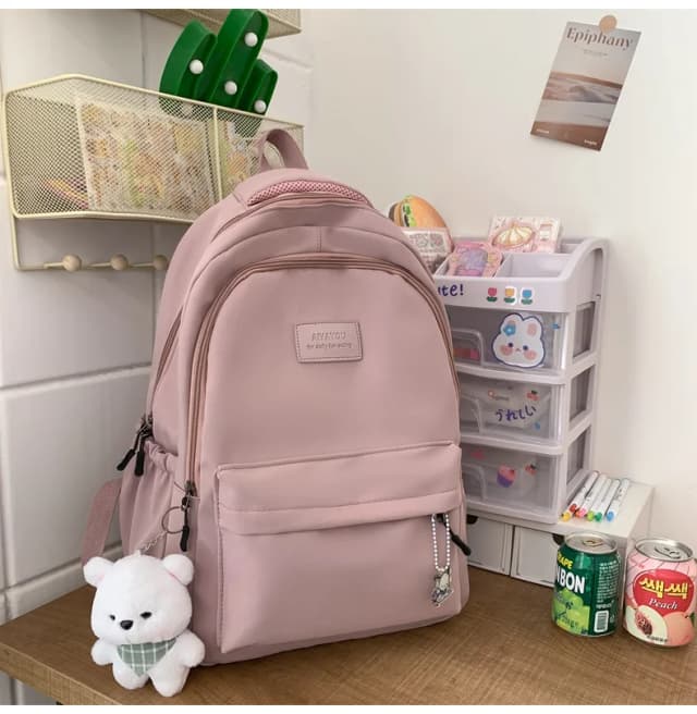 Mochila japonesa de gran capacidad para estudiantes, mochila sencilla y versátil para niñas, material de poliéster Unisex, decoración de muñecas