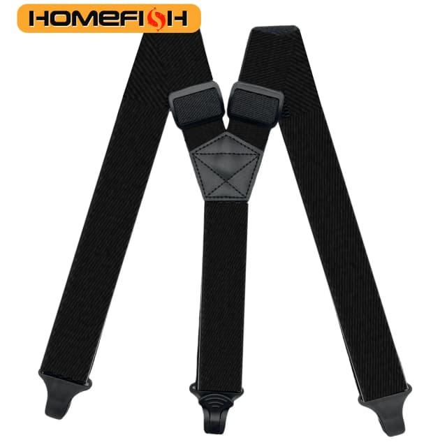 Tirantes de trabajo resistentes para hombres, espalda en X de 3,8 cm de ancho con 3 cierres de agarre de plástico, tirantes elásticos ajustables para pantalones, color negro